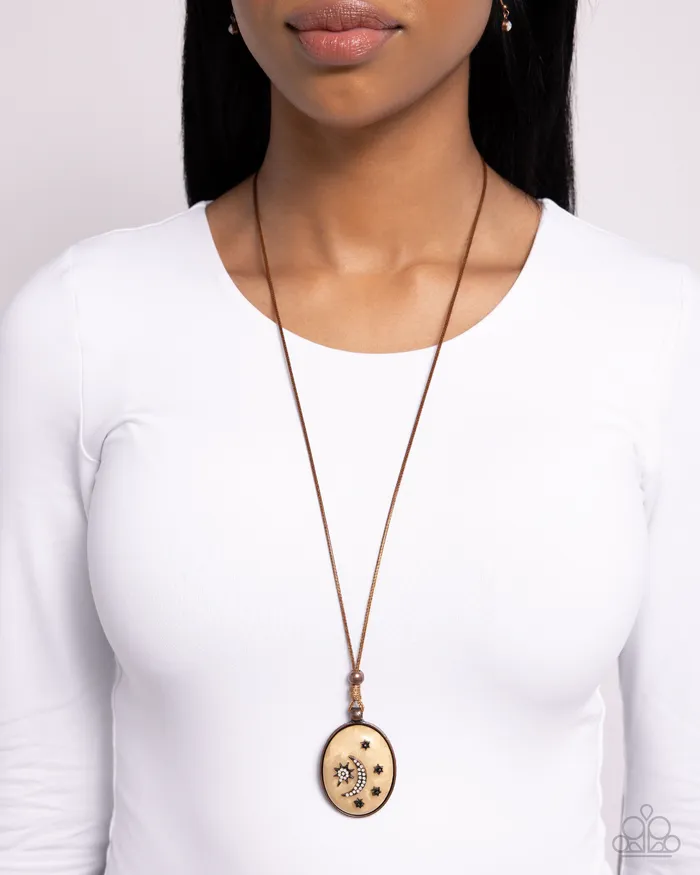 Necklaces Stellar Service Copper Moon Star Brown Cord Long Necklace Paparazzi Paparazzi Accessories
