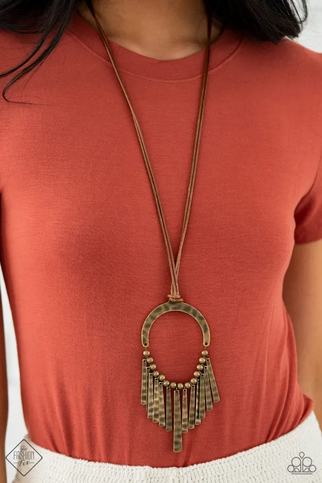Necklaces You Wouldnt FLARE Brass Frame Brown Cord Necklace Fashion Fix May 2021 Paparazzi Paparazzi Accessories