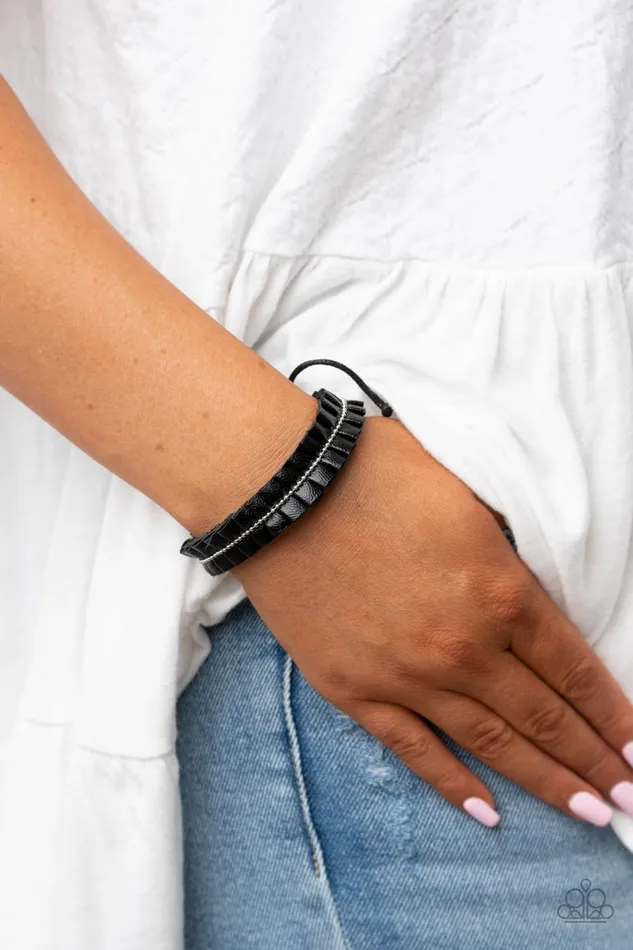 Paparazzi Accessories Bracelets Hard to PLEATS Black Leather Silver Chain Slide Bracelet Paparazzi