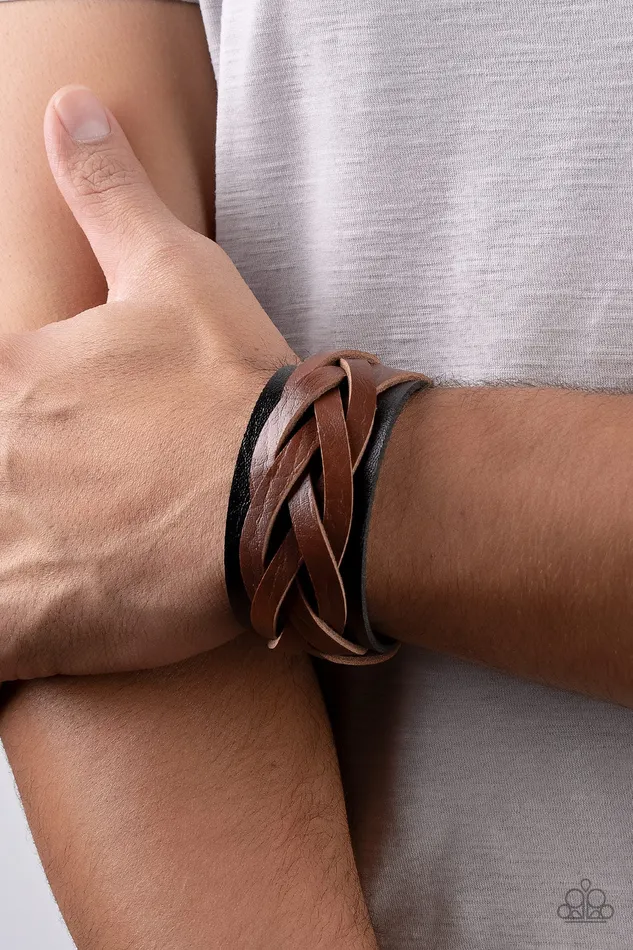 Paparazzi Accessories Bracelets Rein it in Black Leather Wrap Bracelet Paparazzi