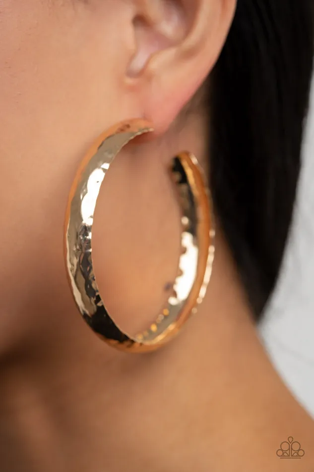 Paparazzi Accessories Earrings Check Out These Curves Gold Hammered Thick Hoop Earrings Paparazzi