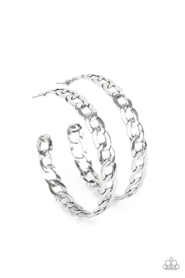 Paparazzi Accessories Earrings Climate CHAINge Silver Chain Hoop Earrings Paparazzi Paparazzi Accessories Earrings Climate CHAINge Silver Chain Hoop Earrings Paparazzi
