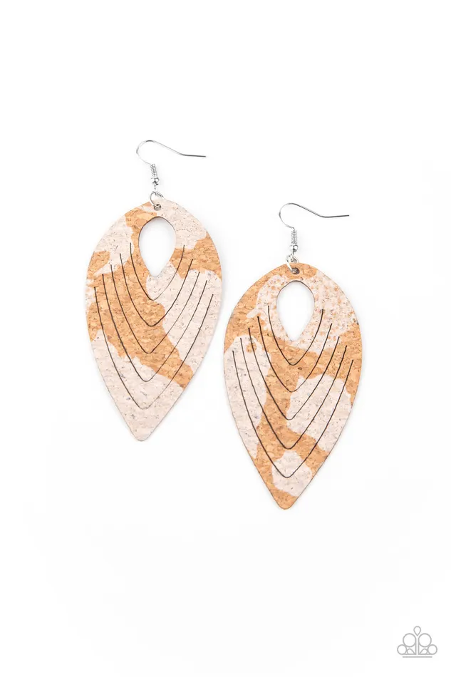 Paparazzi Accessories Earrings Cork Cabana White and Brown Cork Teardrop Earrings Paparazzi Accessories Earrings Cork Cabana White and Brown Cork Teardrop Earrings