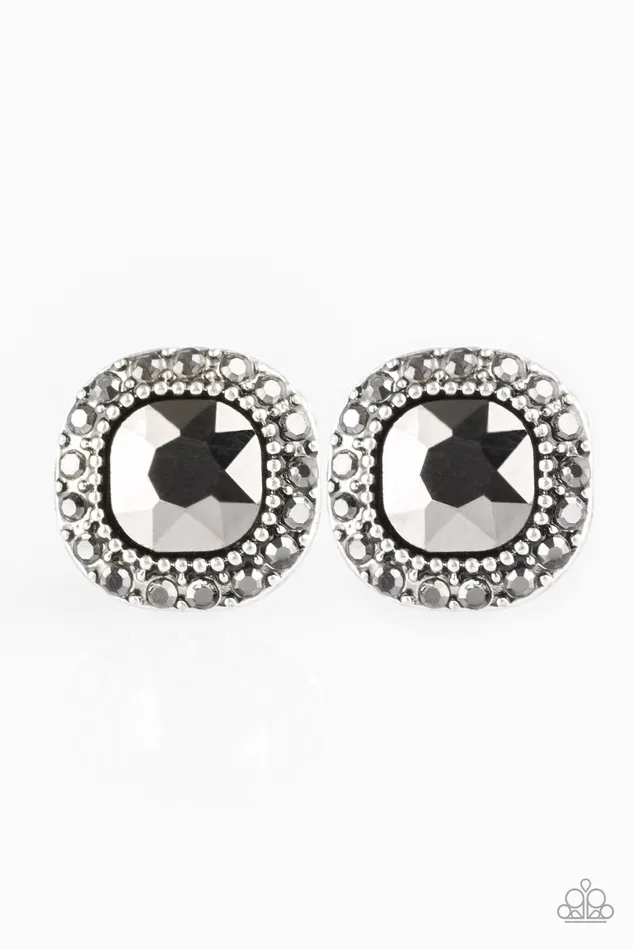 Paparazzi Accessories Earrings Latest Luxury Silver Frame Hematite Gem Rhinestone Post Earrings Paparazzi Accessories Earrings Latest Luxury Silver Frame Hematite Gem Rhinestone Post Earrings