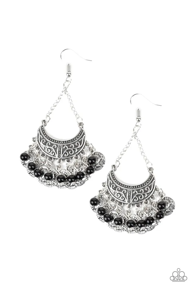 Paparazzi Accessories Earrings Sahara Treasure Paparazzi Black Bead Silver Disc HalfMoon Earrings Paparazzi Accessories Earrings Sahara Treasure Paparazzi Black Bead Silver Disc HalfMoon Earrings