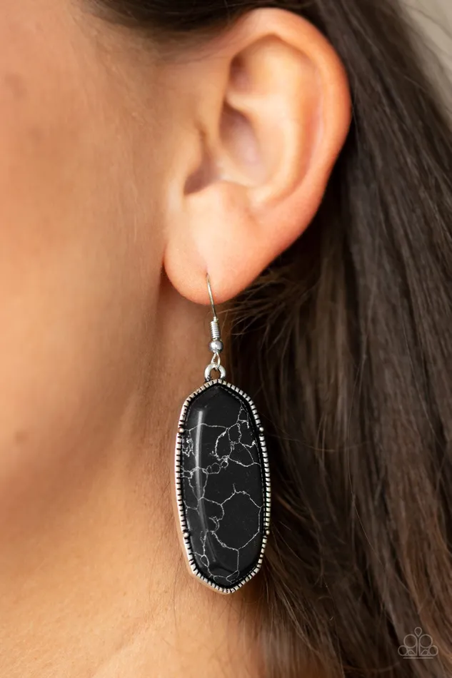 Paparazzi Accessories Earrings Stone Quest Paparazzi Black Cracked Stone Silver Frame Earrings