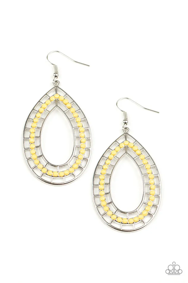 Paparazzi Accessories Fruity Fiesta Yellow Bead Silver Teardrop Earrings Earrings Paparazzi Accessories Fruity Fiesta Yellow Bead Silver Teardrop Earrings Earrings