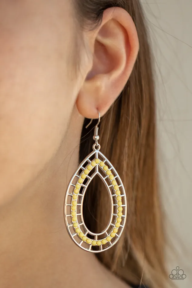 Paparazzi Accessories Fruity Fiesta Yellow Bead Silver Teardrop Earrings Earrings
