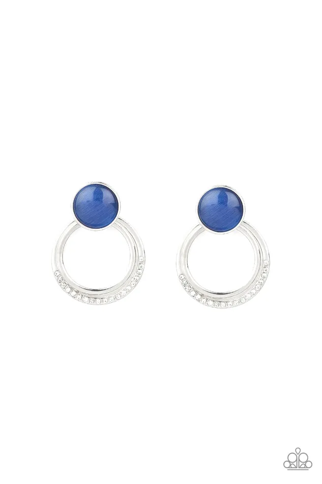 Paparazzi Accessories Glow Roll Blue Cats Eye Moonstone Silver Circle Post Earrings Earrings Paparazzi Accessories Glow Roll Blue Cats Eye Moonstone Silver Circle Post Earrings Earrings