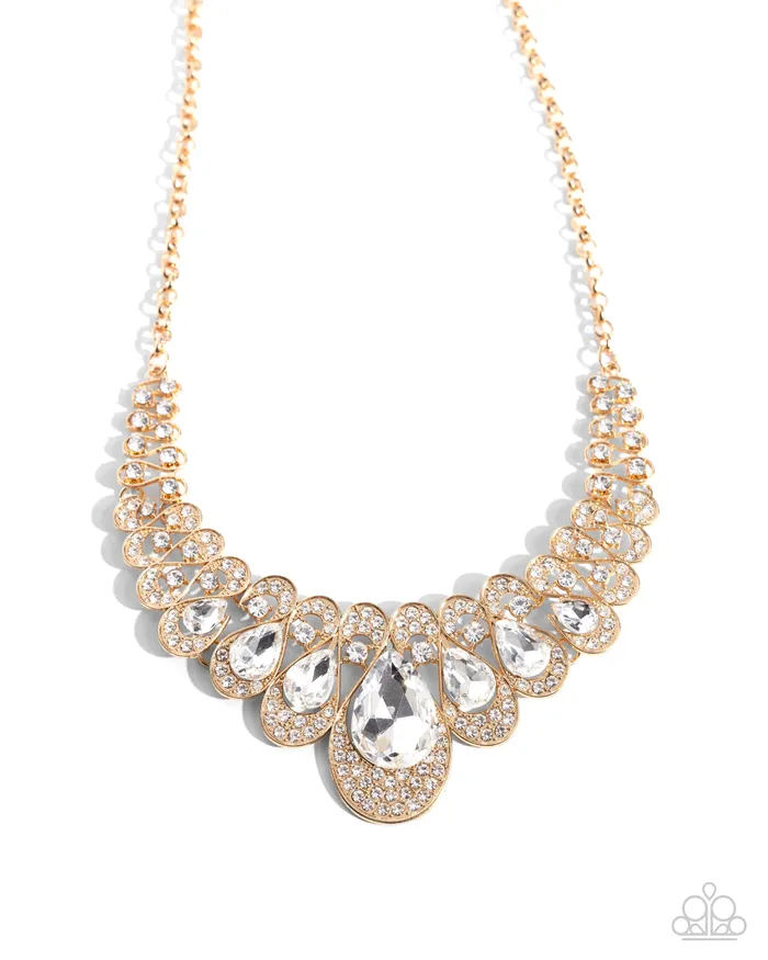 Paparazzi Accessories Infinite Idol Gold Teardrop White Gem Short Necklace Paparazzi Necklaces Paparazzi Accessories Infinite Idol Gold Teardrop White Gem Short Necklace Paparazzi Necklaces