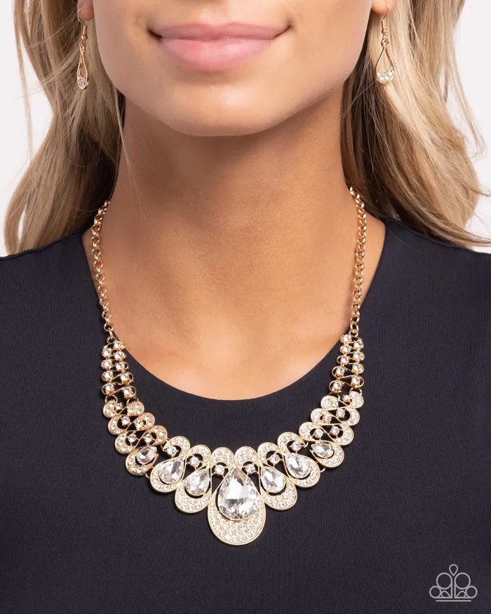 Paparazzi Accessories Infinite Idol Gold Teardrop White Gem Short Necklace Paparazzi Necklaces