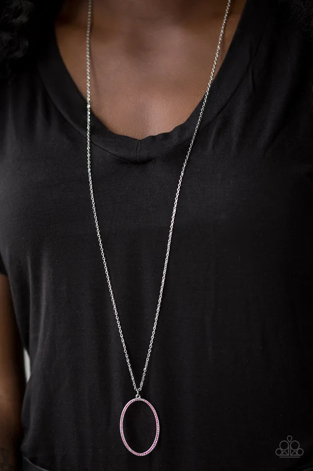 Paparazzi Accessories Necklaces A Dazzling Distraction Pink Oval Silver Pendant Necklace Paparazzi