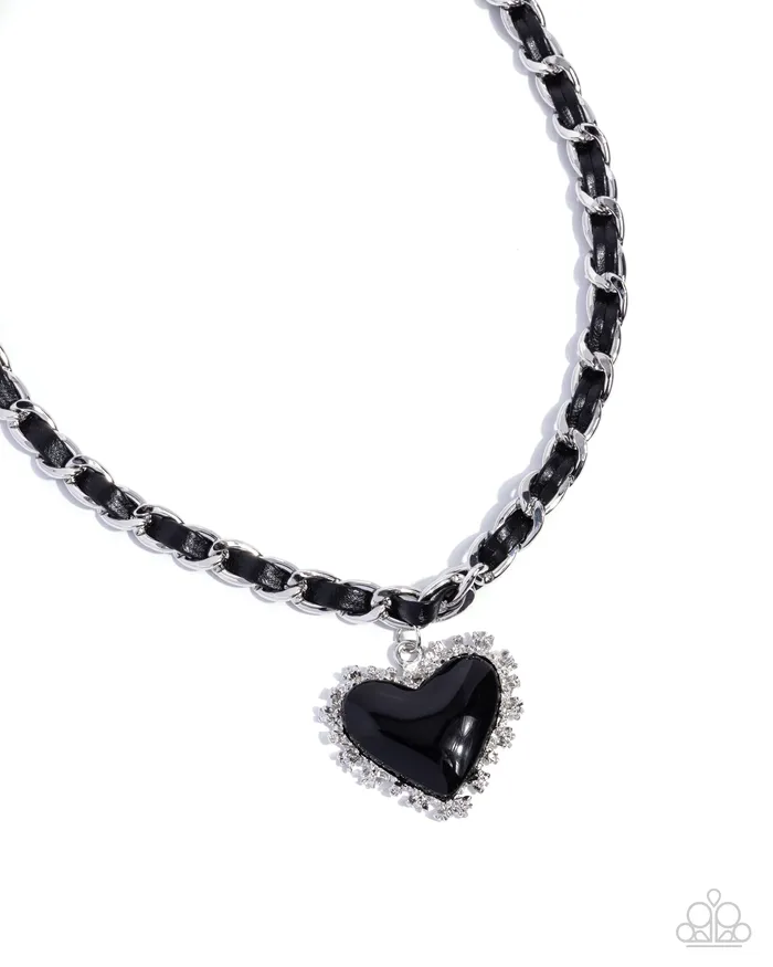 Paparazzi Accessories Necklaces Austere Attraction Black Leather Acrylic Heart Silver Short Necklace Paparazzi Paparazzi Accessories Necklaces Austere Attraction Black Leather Acrylic Heart Silver Short Necklace Paparazzi