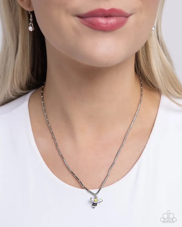 Paparazzi Accessories Necklaces Bees Knees Yellow Bee Charm Silver Necklace Paparazzi Mandys 2024 Black Diamond Encore
