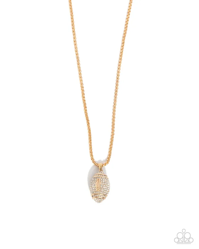 Paparazzi Accessories Necklaces End Zone Elegance Gold White Rhinestone Football Short Necklace Paparazzi Paparazzi Accessories Necklaces End Zone Elegance Gold White Rhinestone Football Short Necklace Paparazzi