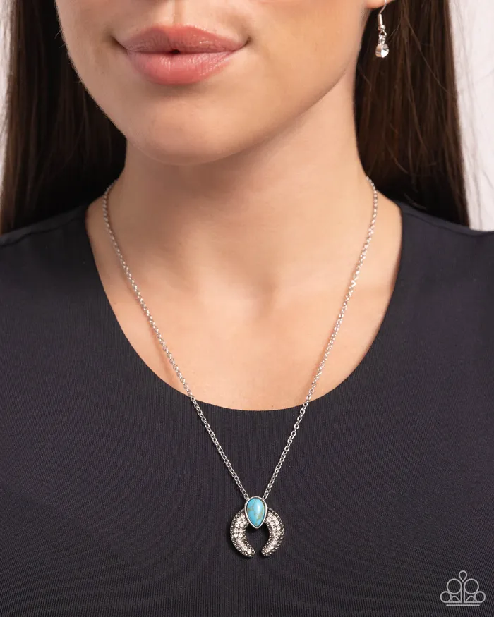 Paparazzi Accessories Necklaces Horseshoe Haute Blue Turquoise Silver Short Necklace Paparazzi