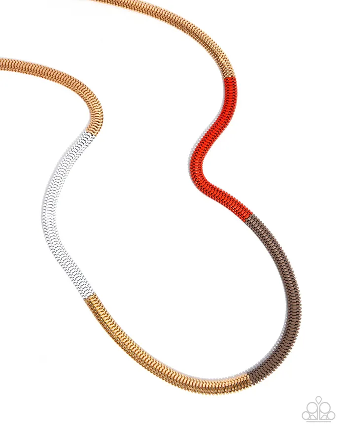 Paparazzi Accessories Necklaces Patterned Pageantry Orange Red White Gold Link Chain Long Necklace Paparazzi Paparazzi Accessories Necklaces Patterned Pageantry Orange Red White Gold Link Chain Long Necklace Paparazzi