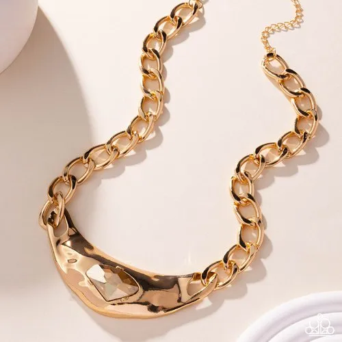 Paparazzi Accessories Necklaces Peak of Pizzazz Gold Chunky Gem Short Necklace 2025 EMP Exclusive Week 2 Paparazzi