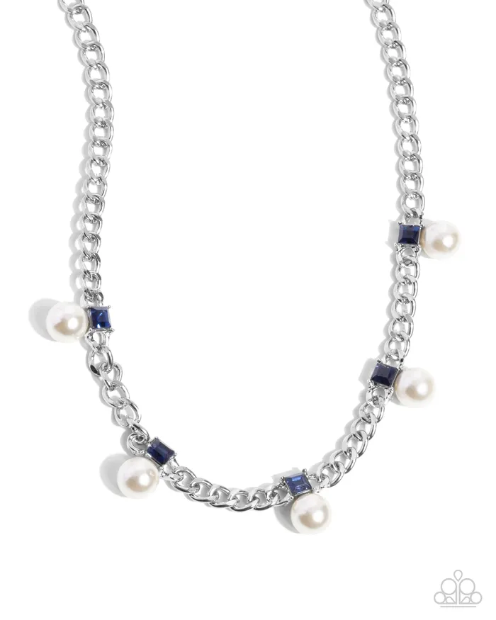 Paparazzi Accessories Necklaces Pearl Pedestal Blue Square Gem White Pearl Silver Short Necklace Paparazzi Paparazzi Accessories Necklaces Pearl Pedestal Blue Square Gem White Pearl Silver Short Necklace Paparazzi