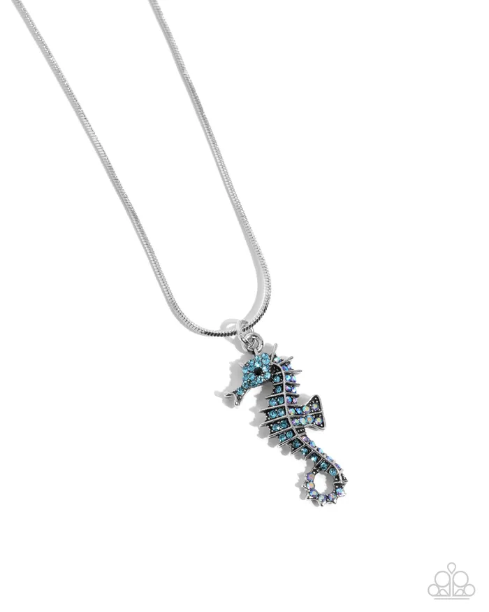 Paparazzi Accessories Necklaces Seahorse Shanty Blue Iridescent Rhinestone Silver Short Necklace Paparazzi Paparazzi Accessories Necklaces Seahorse Shanty Blue Iridescent Rhinestone Silver Short Necklace Paparazzi