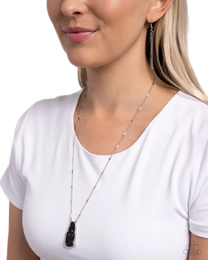 Paparazzi Accessories Necklaces Set to Stun Black Stone Silver Short Necklace Paparazzi
