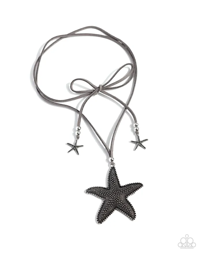 Paparazzi Accessories Necklaces Starfish Sentiment Silver Starfish Gray Suede Leather Tie Necklace Paparazzi Paparazzi Accessories Necklaces Starfish Sentiment Silver Starfish Gray Suede Leather Tie Necklace Paparazzi
