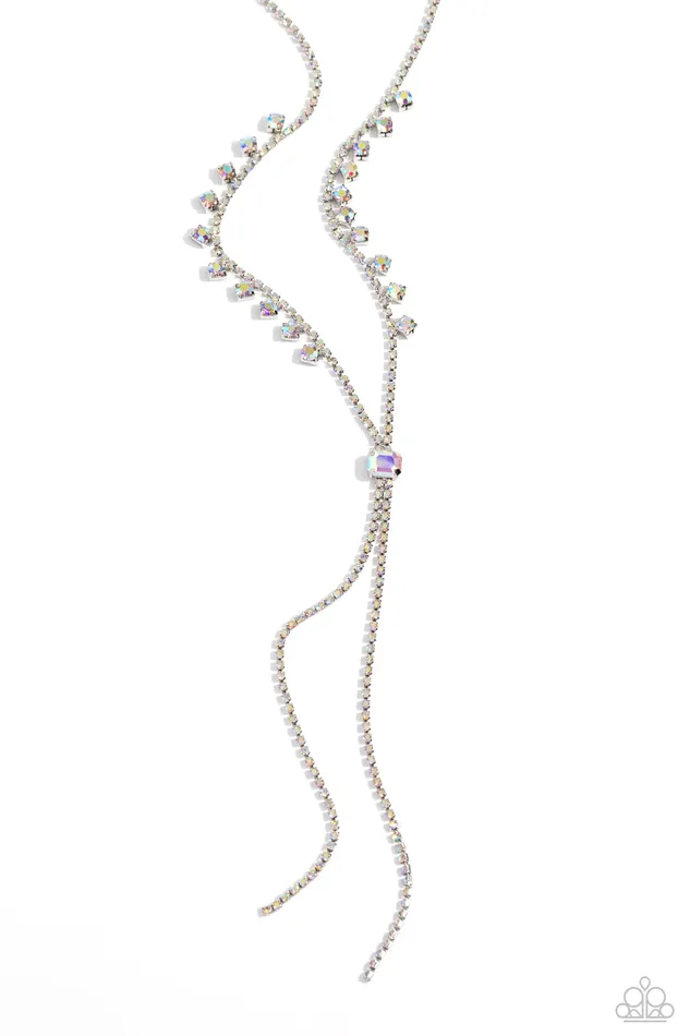 Paparazzi Accessories Necklaces Synchronized SHIMMER Multi Iridescent Rhinestone Gem Silver Short Necklace Paparazzi