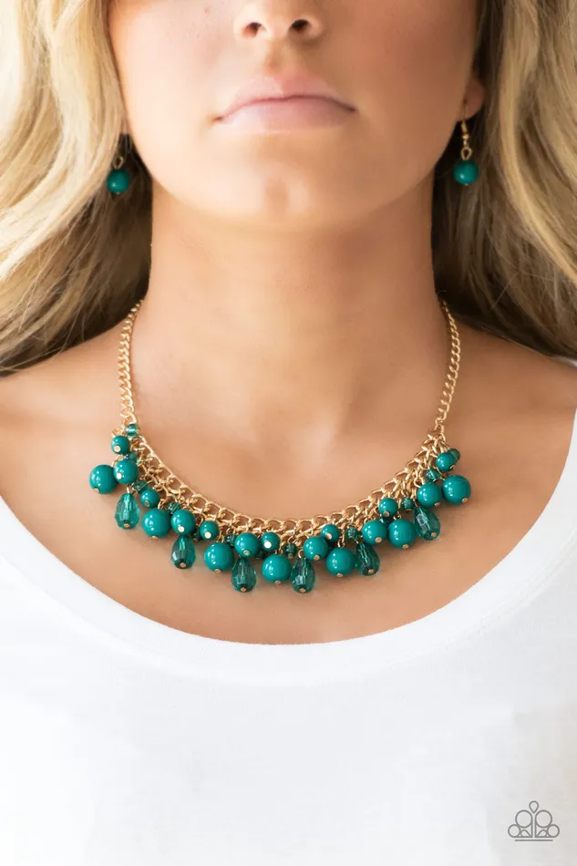 Paparazzi Accessories Necklaces Tour de Trendsetter Green Bead Gold Chain Necklace Paparazzi