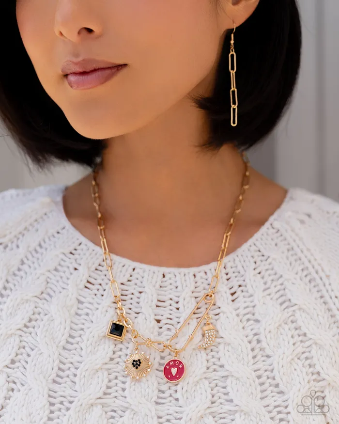 Paparazzi Accessories Necklaces Trendy Trinket Gold Charm Short Necklace 2024 Convention Exclusive Paparazzi