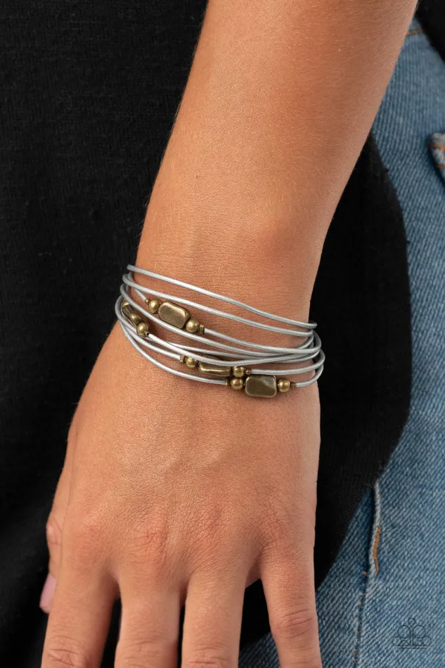 Paparazzi Accessories Raw Edge Multi Brass Bead Gray Cord Magnetic Bracelet Paparazzi Bracelets