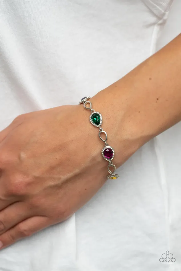 Paparazzi Accessories Timelessly Teary Multi Colored Gem Silver Bracelet Paparazzi Bracelets