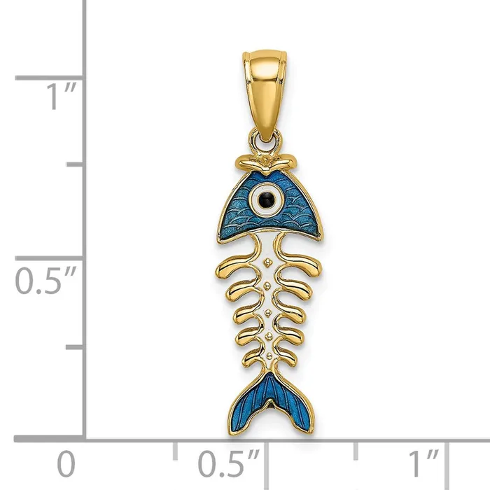Qgold 14k Yellow Gold 79 mm 3D Blue Enamel Fish Bone Charm 157 grams Charm Necklaces Qgold 14k Yellow Gold 79 mm 3D Blue Enamel Fish Bone Charm 157 grams Charm Necklaces
