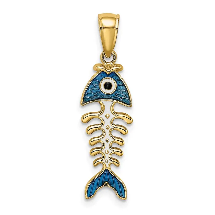 Qgold 14k Yellow Gold 79 mm 3D Blue Enamel Fish Bone Charm 157 grams Charm Necklaces Qgold 14k Yellow Gold 79 mm 3D Blue Enamel Fish Bone Charm 157 grams Charm Necklaces