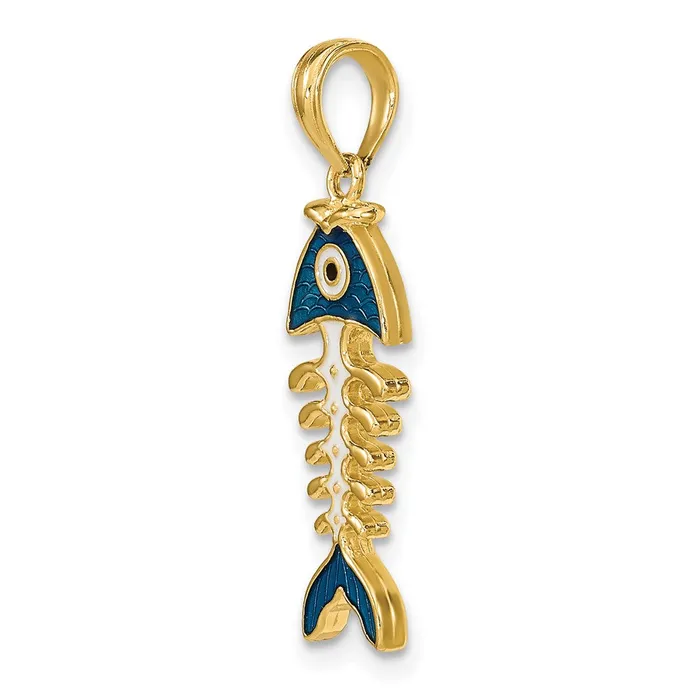 Qgold 14k Yellow Gold 79 mm 3D Blue Enamel Fish Bone Charm 157 grams Charm Necklaces Qgold 14k Yellow Gold 79 mm 3D Blue Enamel Fish Bone Charm 157 grams Charm Necklaces