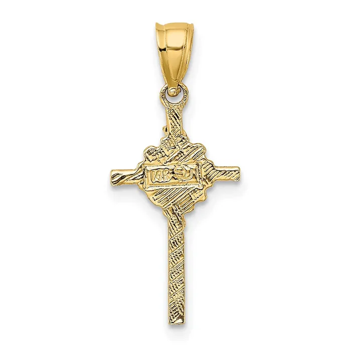 Qgold Charm Necklaces 10k Yellow Gold 12 mm 2D Starburst Jesus Crucifix Charm 061 grams Qgold Charm Necklaces 10k Yellow Gold 12 mm 2D Starburst Jesus Crucifix Charm 061 grams