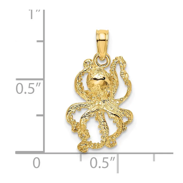 Qgold Charm Necklaces 14k Yellow Gold 1175 mm Textured Octopus Charm 12 grams Qgold Charm Necklaces 14k Yellow Gold 1175 mm Textured Octopus Charm 12 grams