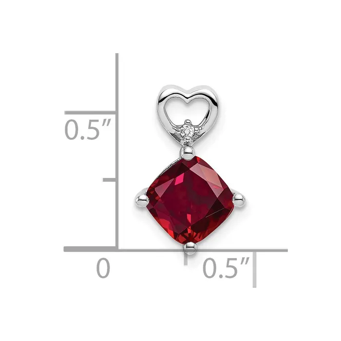Qgold Necklaces 14k White Gold Created Ruby and Diamond Heart Chain Slide 09 grams Qgold Necklaces 14k White Gold Created Ruby and Diamond Heart Chain Slide 09 grams