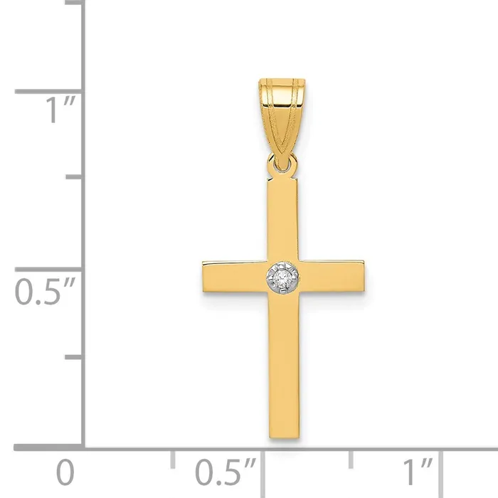 Qgold Necklaces 14k Yellow Gold 115 mm Polished 01ct Diamond Cross Pendant 065 grams