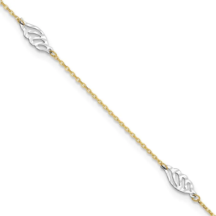 Qgold Rings 14k Twotone 1 mm 4K TwoTone Diamondcut Polished Leaf in Plus in ext Anklet 153 grams