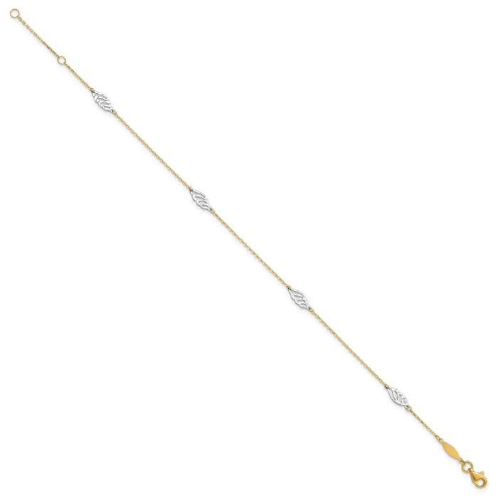 Qgold Rings 14k Twotone 1 mm 4K TwoTone Diamondcut Polished Leaf in Plus in ext Anklet 153 grams Qgold Rings 14k Twotone 1 mm 4K TwoTone Diamondcut Polished Leaf in Plus in ext Anklet 153 grams
