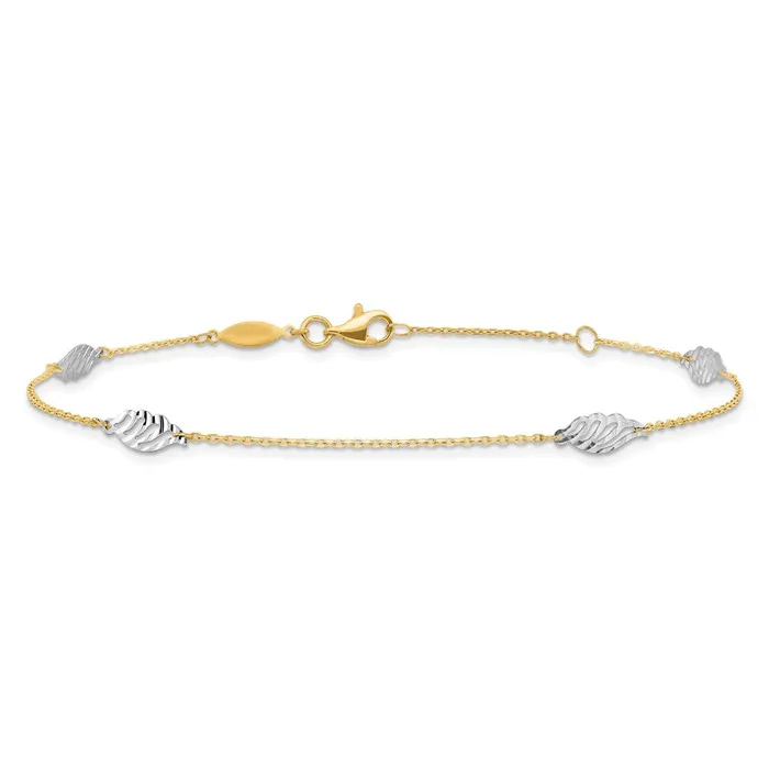 Qgold Rings 14k Twotone 1 mm 4K TwoTone Diamondcut Polished Leaf in Plus in ext Anklet 153 grams Qgold Rings 14k Twotone 1 mm 4K TwoTone Diamondcut Polished Leaf in Plus in ext Anklet 153 grams