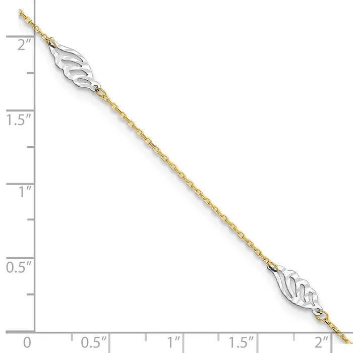 Qgold Rings 14k Twotone 1 mm 4K TwoTone Diamondcut Polished Leaf in Plus in ext Anklet 153 grams Qgold Rings 14k Twotone 1 mm 4K TwoTone Diamondcut Polished Leaf in Plus in ext Anklet 153 grams