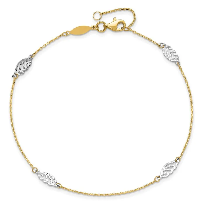 Qgold Rings 14k Twotone 1 mm 4K TwoTone Diamondcut Polished Leaf in Plus in ext Anklet 153 grams Qgold Rings 14k Twotone 1 mm 4K TwoTone Diamondcut Polished Leaf in Plus in ext Anklet 153 grams