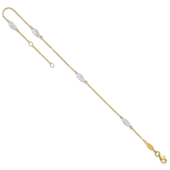 Qgold Rings 14k Twotone 1 mm 4K TwoTone Diamondcut Polished Leaf in Plus in ext Anklet 153 grams Qgold Rings 14k Twotone 1 mm 4K TwoTone Diamondcut Polished Leaf in Plus in ext Anklet 153 grams
