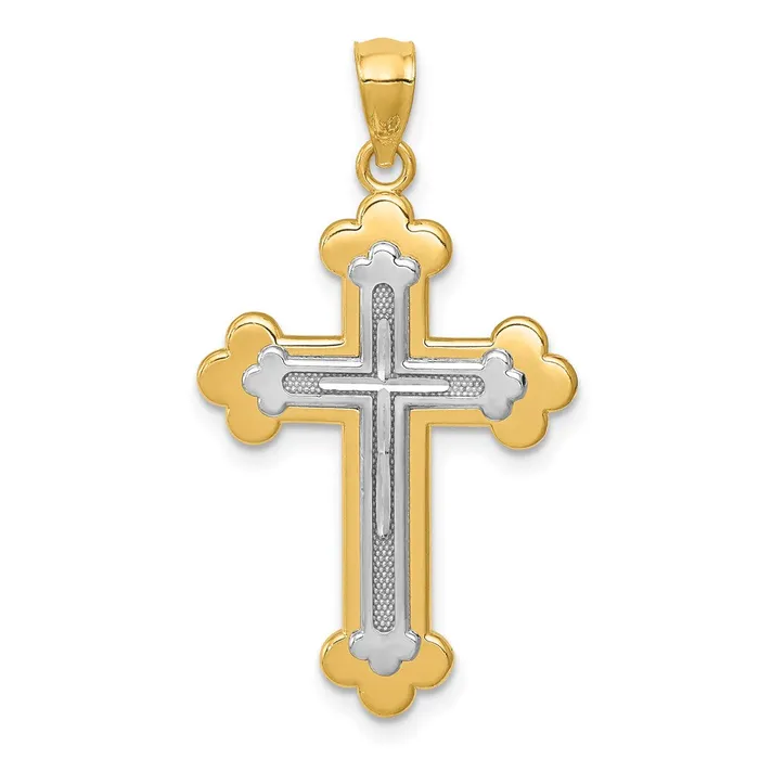 Qgold Rings 14k Twotone 18 mm Budded Cross Pendant 141 grams