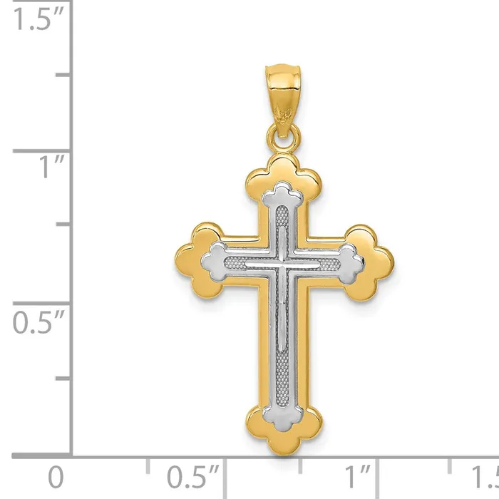 Qgold Rings 14k Twotone 18 mm Budded Cross Pendant 141 grams Qgold Rings 14k Twotone 18 mm Budded Cross Pendant 141 grams