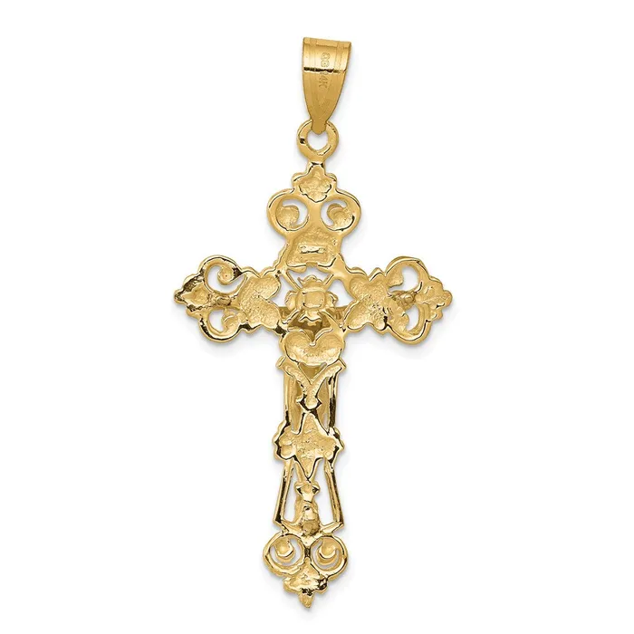 Qgold Rings 14k Twotone 23 mm INRI Fleur De Lis Jesus Crucifix Pendant 286 grams Qgold Rings 14k Twotone 23 mm INRI Fleur De Lis Jesus Crucifix Pendant 286 grams