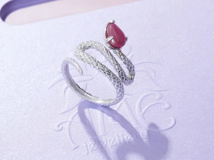 Rings AME Jewellery Natural Star Ruby Snake Ring in 14K White Gold