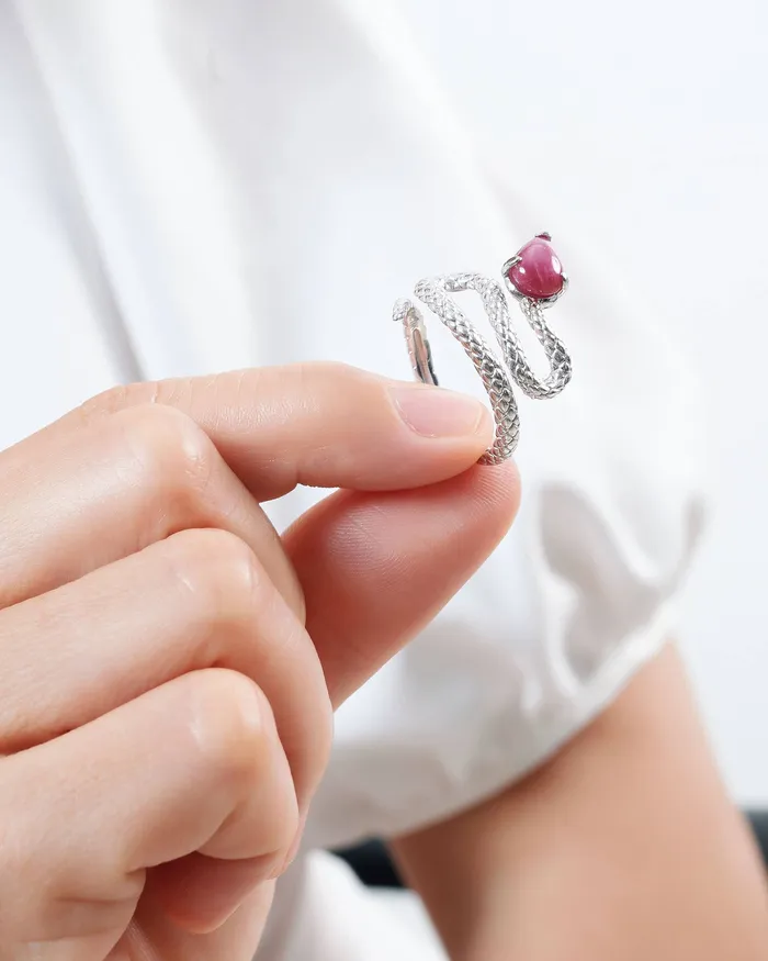 Rings AME Jewellery Natural Star Ruby Snake Ring in 14K White Gold
