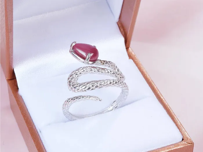 Rings AME Jewellery Natural Star Ruby Snake Ring in 14K White Gold